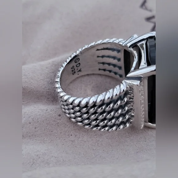 David Yurman Sterling Silver Wheaton 14x20mm Black Onyx & Diamond Ring - Picture 5 of 16